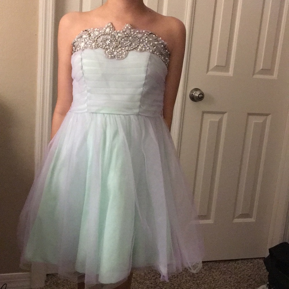 Purple and mint Homecoming dress with detailing